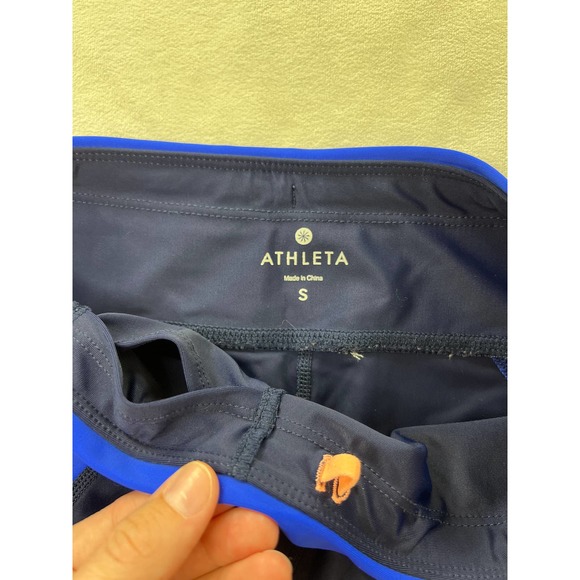 Athleta Tri-Ssential Swim Capri Leggings Navy Blue Neon Pink Color Block Small - Picture 5 of 7